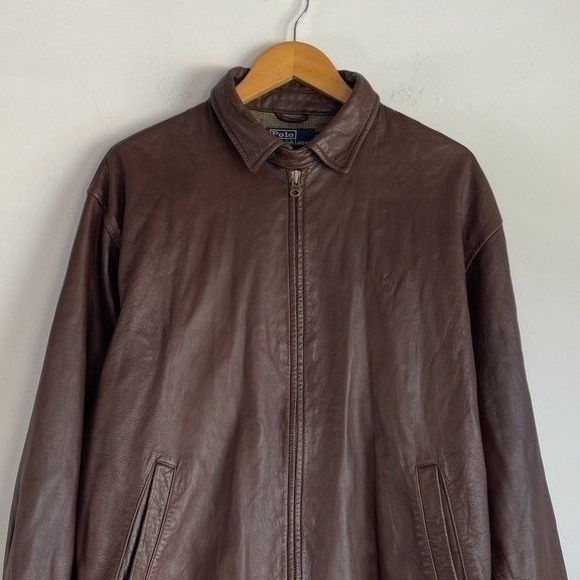 Vintage Polo Ralph Lauren Leather Jacket Large Brown Preppy Old Money - Picture 2 of 14